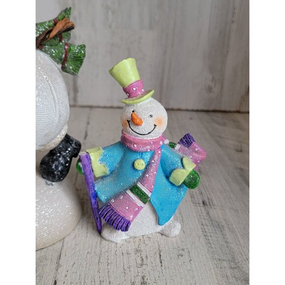 Snowman glitter set top hat mistletoe xmas figure decor snow unique - Picture 4 of 8
